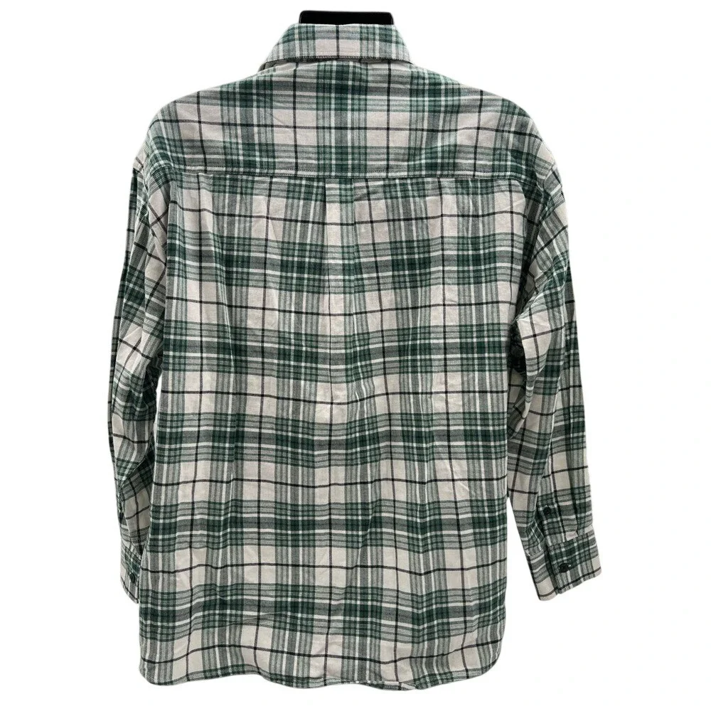 Topman‎ Mens Green White Plaid Embroidered Peace Flannel Button Down Shirt S NEW